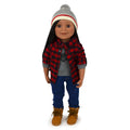 Red black plaid jacket blue jeans graphic tee and stripe toque for 18