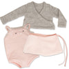 Pirouettes and Plies 10-piece ballet set grey sweater, pink skirt, pink beaded bodysuit fits all 18 inch dolls.
