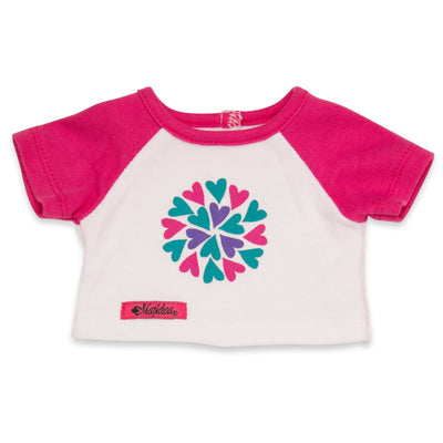 Sleepy Time PJs 2 piece pyjama t-shirt with pink sleeves and heart graphic fits all 18 inch dolls.