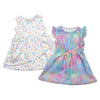 white casual colourful heart-patterned dress with ruffle and multi-colour watercolour inspired dress with pink bow for all 18 inch dolls
